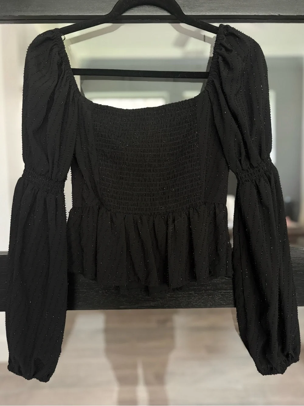 ASTR The Label Black Textured Peplum Puff Sleeve Square Neck Top Revolve - Small